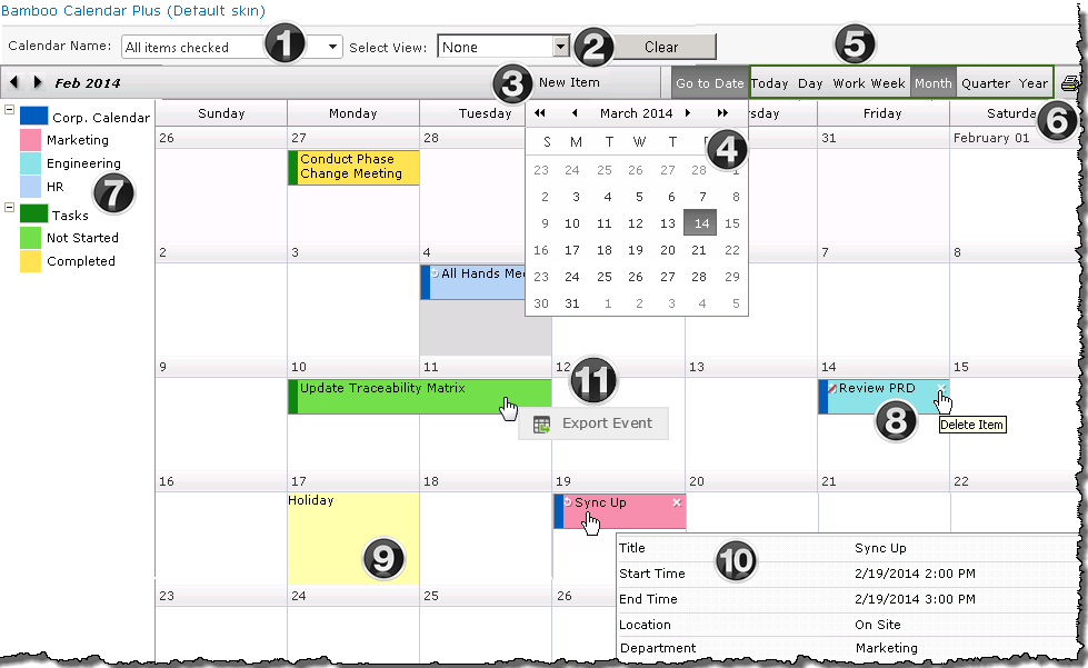 Image: Calendar Plus month view with highlighted features