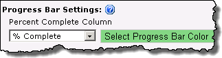 Select % complete column from drop down.  Click color bar to select a new color