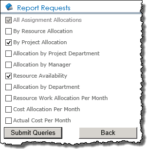 Report Request screen