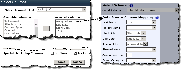 Column selection and mapping