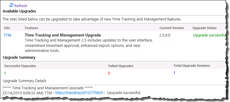 TTM Upgrade manager post site upgrade