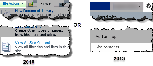 Access Site Contents; 2010 vs 2013