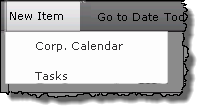 The new item button is found on the left of calendar features and views in the toolbar