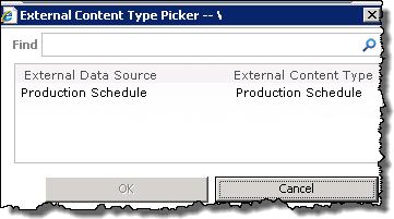 Image of the  External Content Type Picker Screen