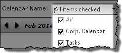 Image: Calendar Name drop down selector with all boxes checked