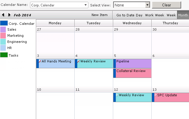Calendar month view, displaying only Corp. Calendar events