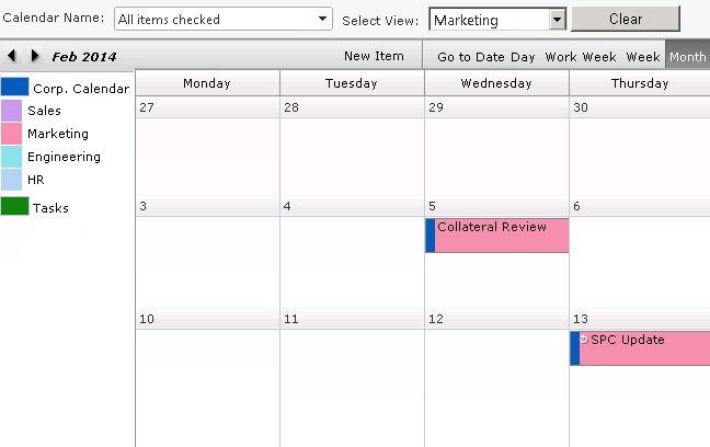 Calendar month view, displaying only Marketing events