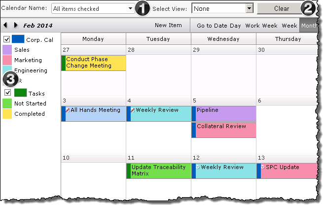 Image: Calendar month view displaying content of 2 lists