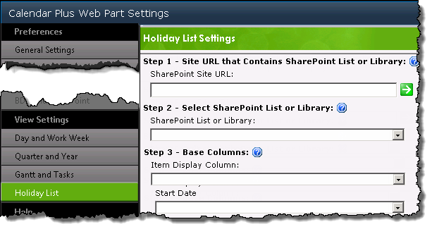 Holiday View Settings configuration screen