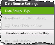 Image of the Navigation Pane with the Bamboo List Rollup button available. All other data source buttons are grayed out