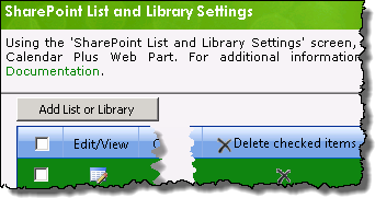 Image of the default SharePoint List and Library Settings screen