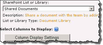 Image of the SharePoint list or library drop down ,and Column Display Settings button