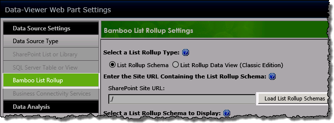 List Rollup screen in Data Viewer configuration settings