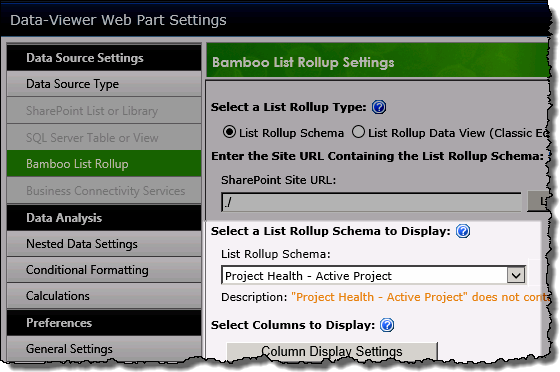 List Rollup screen in Data Viewer configuration settings
