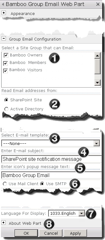 Image of the Group Email section of the configuration toolpane