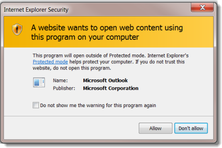 Image of Security pop up wanting to open web content using mail client