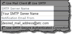 Image of fields exposed when Use SMTP is selected