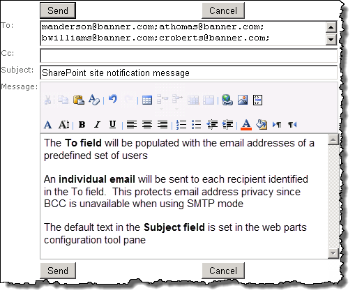 Image of Mail form with To field populated with addresses