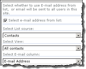 Image of Group Email configured to use a SharePoint list as the source of emails