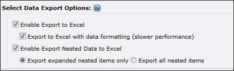 Data Export section of General Settings screen