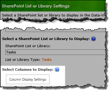 Column Display settings button