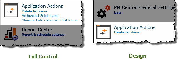 Image: PM Central Application Actions in project site Control Panel