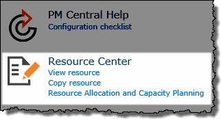 Resource Center links in the Control Panel