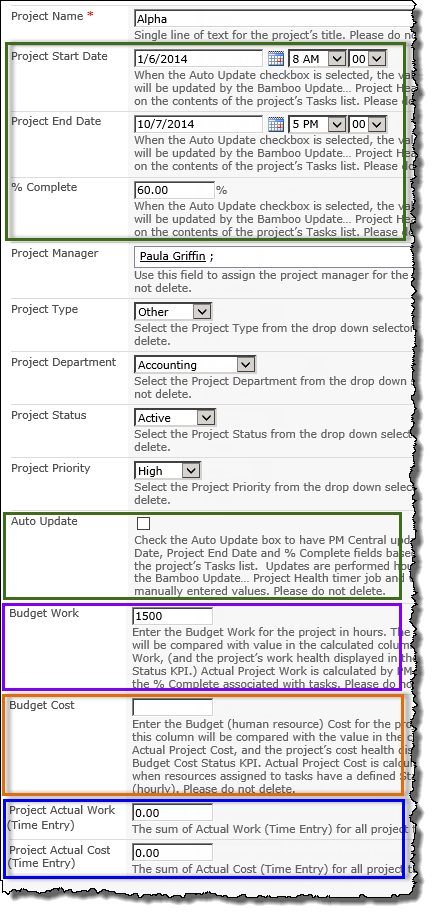 Project Health - Edit View