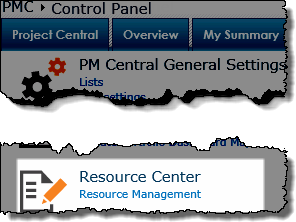 Resource Management link in the Control Panel