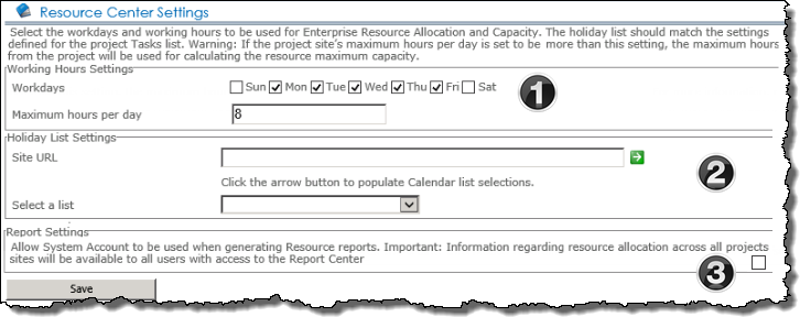 Image of the Resource Settings Screen in the Portfolio Control Panel