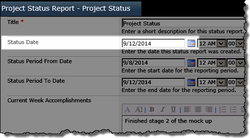 Project Status Report form