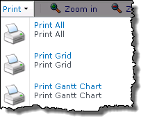 Drop down print menu options