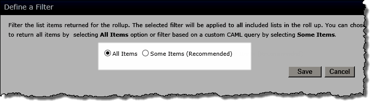 Filter configuration screen