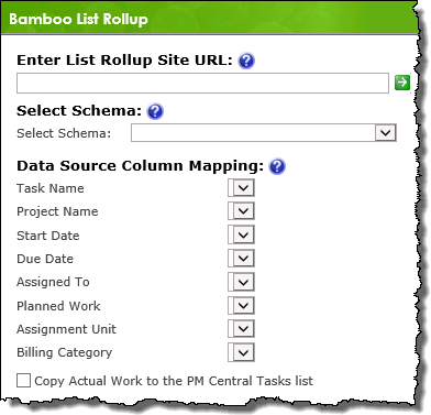 Bamboo List Rollup Configuration screen