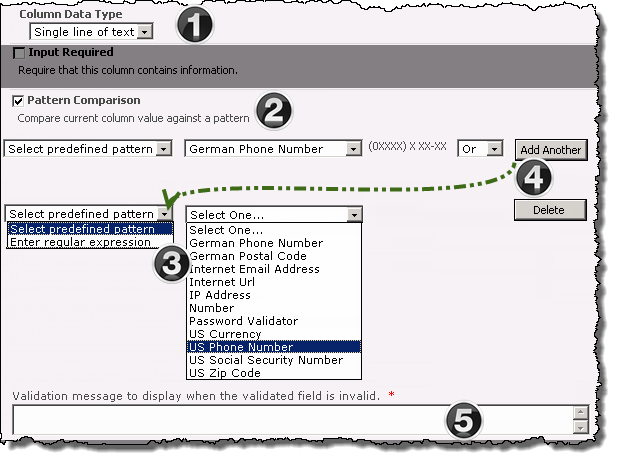Image of the Validator column configuration screen when the Pattern Comparison check box is selected