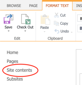 Navigate to Site Contents